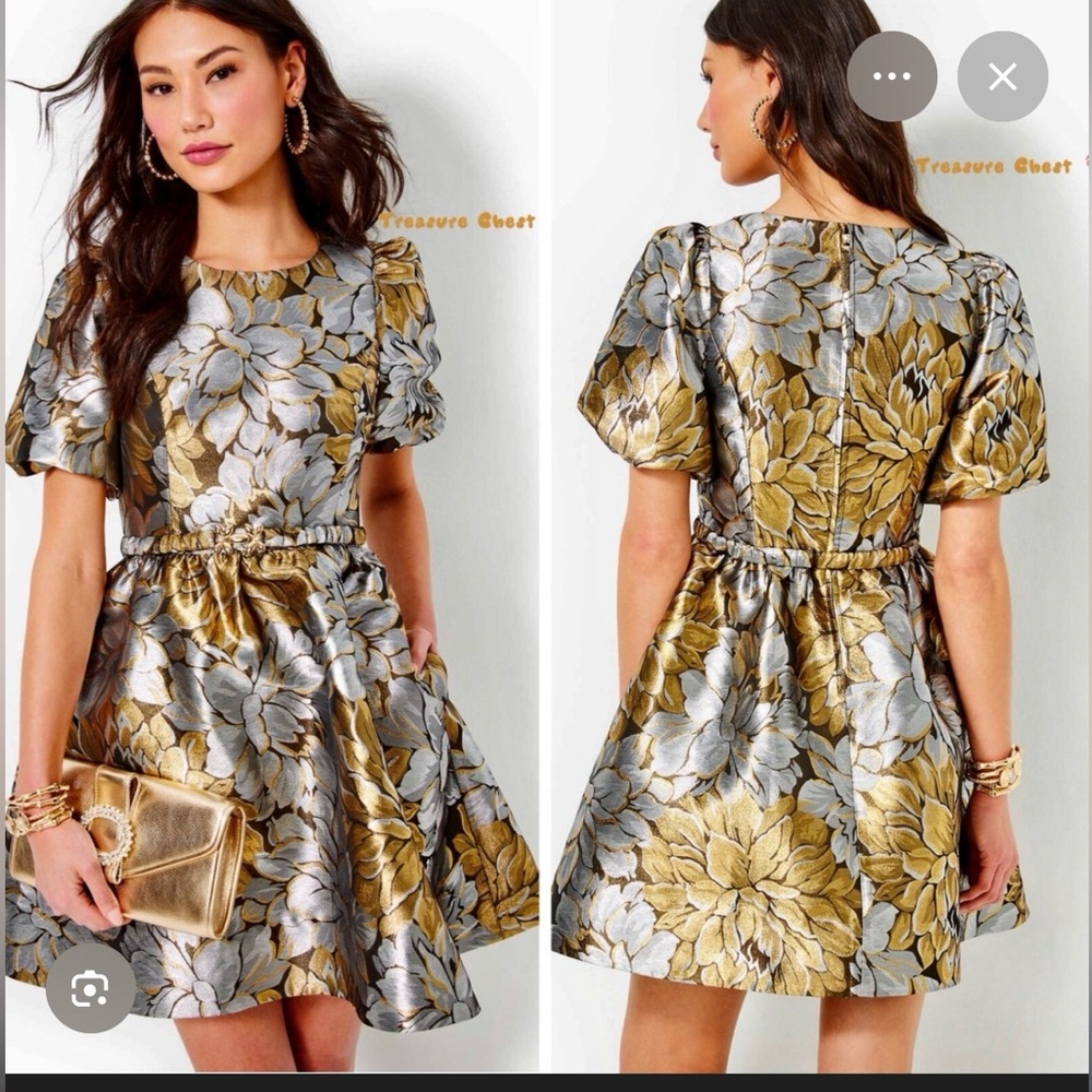 Lilly Pulitzer Gold and Silver Floral Mini Dress